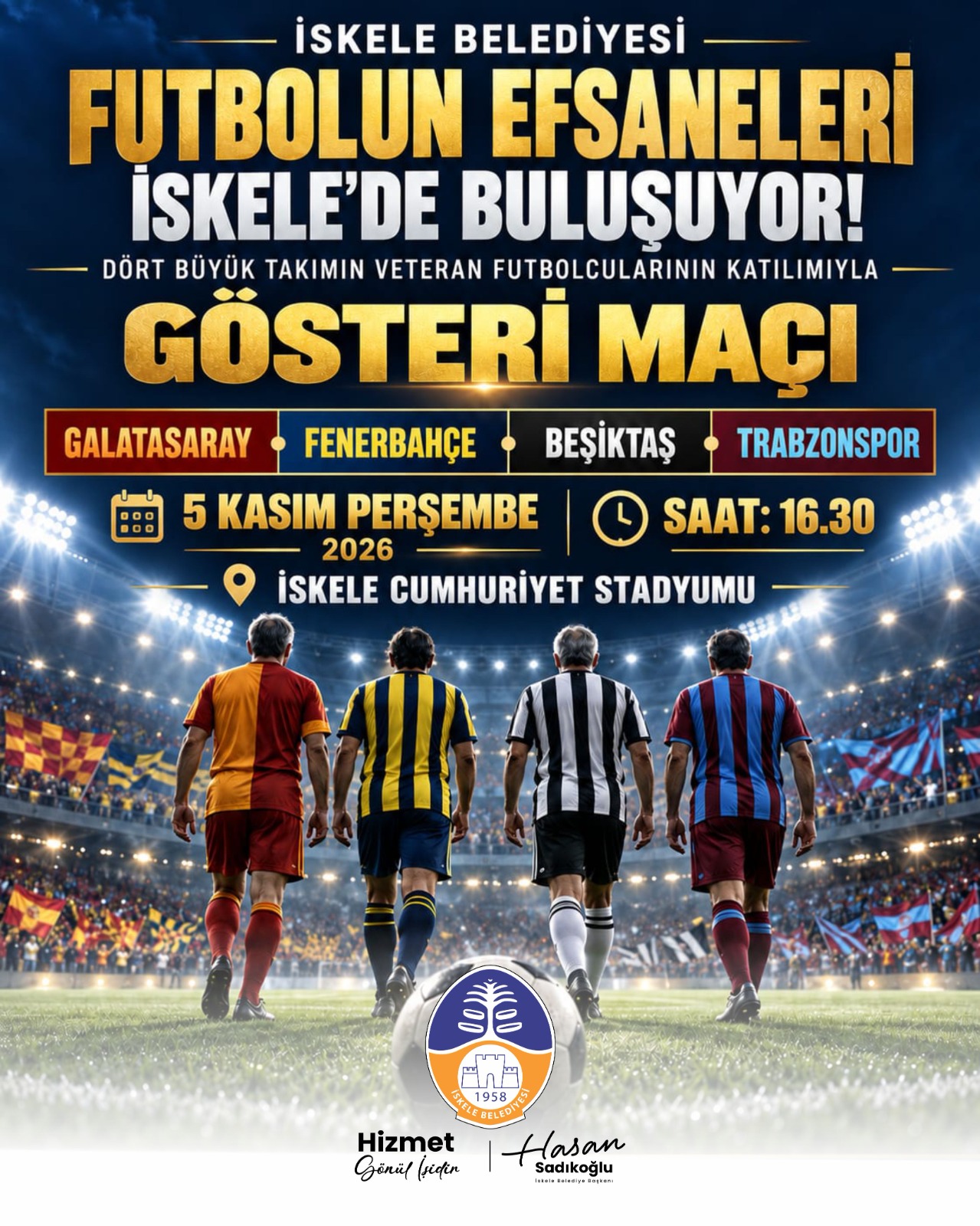 Bazı eski Galatasaray, Fenerbahçe, Beşiktaş ve Trabzonspor futbolcuları İskele'de gösteri maçı yapacak