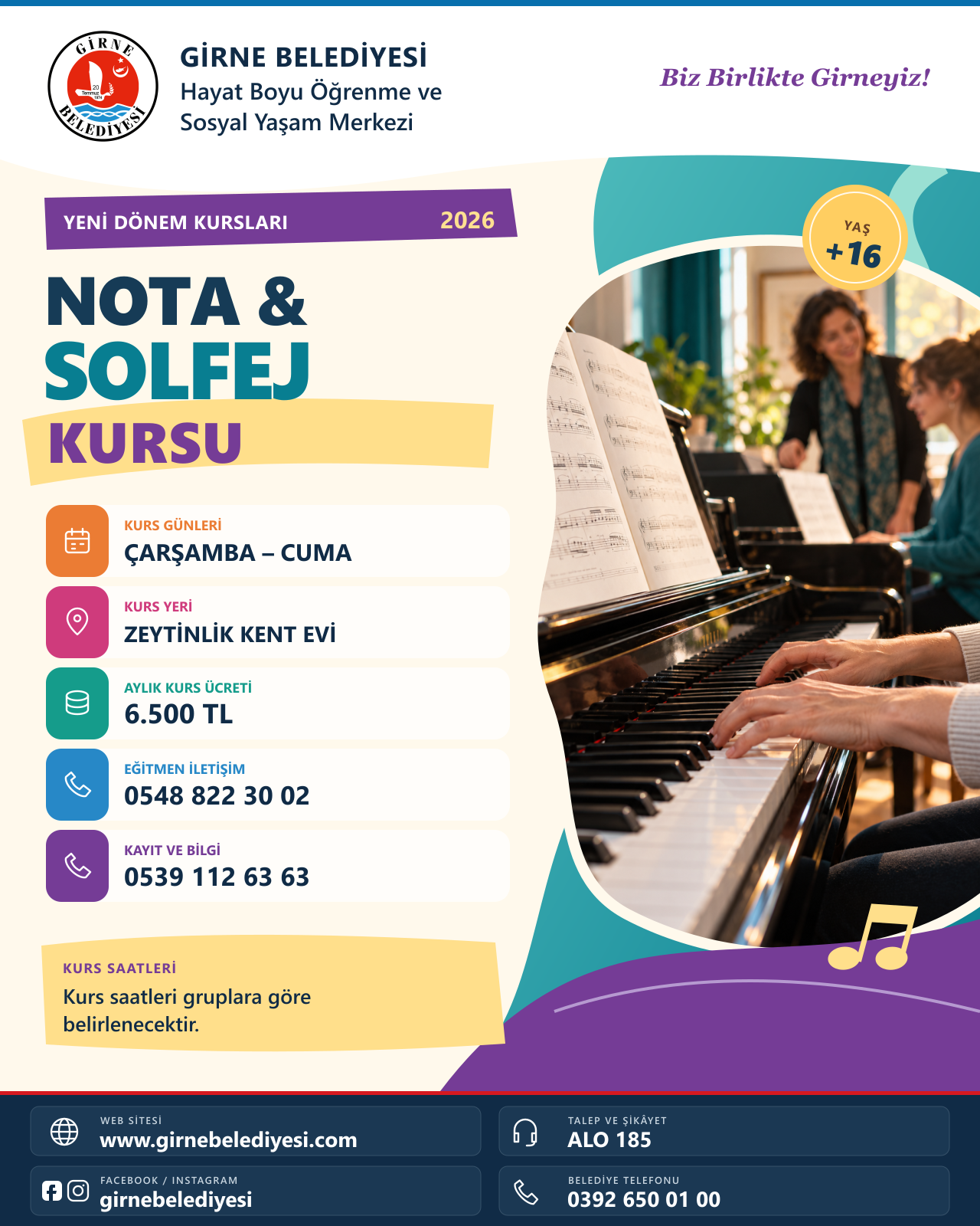 Girne Belediyesi yeni dönem müzik kurs kayıtları başladı